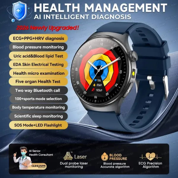 Dynamic monitoring uric acid blood smartwatch for fitness - Blue / Health Manager