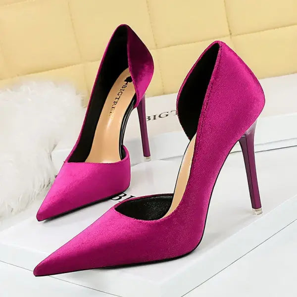 2026 New Arrivals Women 11cm Thin Heels Corduroy Pumps Lady Wedding Bridal Heels Side Hollowing Shoes