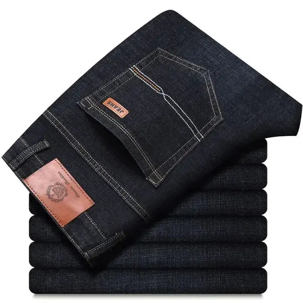 Business mens jeans straight stretch denim for work wear - 6329-Black / 30