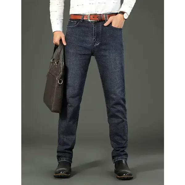Business mens jeans straight stretch denim for work wear - Navy blue / 38 90-95kg