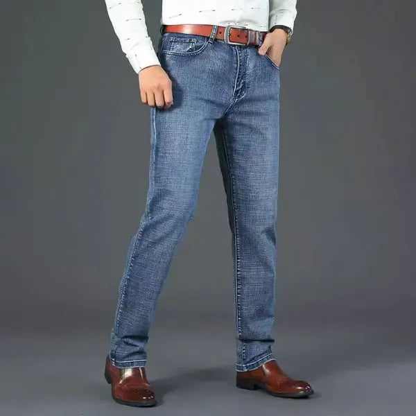 Business mens jeans straight stretch denim for work wear - SKY BLUE / 34 80-85kg