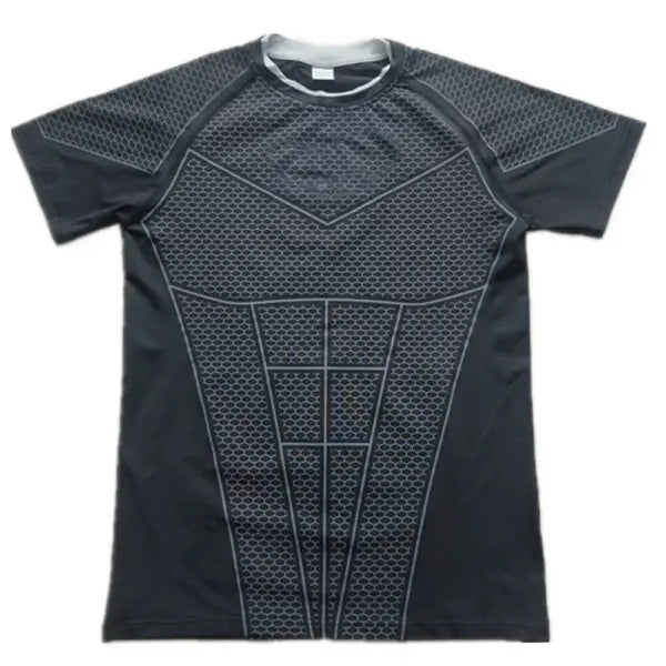 Mens Compression Quick Dry T-Shirt Polyester Athletic Fitness - black / XXL