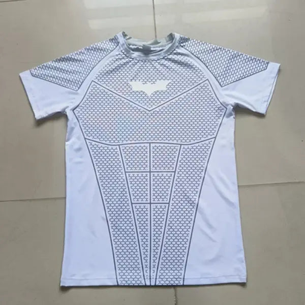 Mens Compression Quick Dry T-Shirt Polyester Athletic Fitness - white YBF / XXL