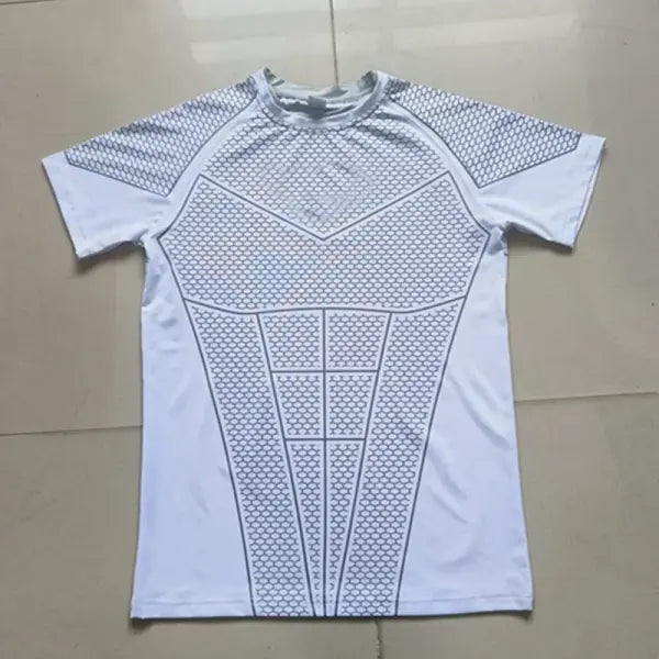 Mens Compression Quick Dry T-Shirt Polyester Athletic Fitness - white / M