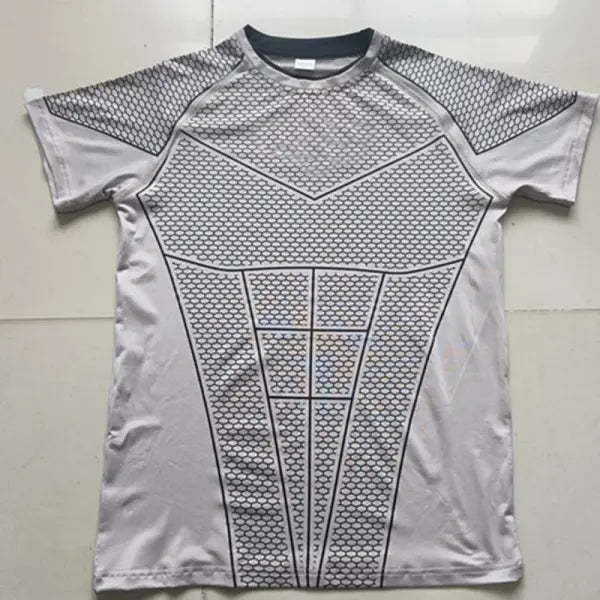 Mens Compression Quick Dry T-Shirt Polyester Athletic Fitness - gray / XXL