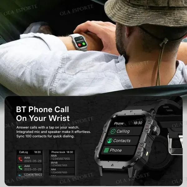Rugged military smart watch LED flashlight for outdoor adventure