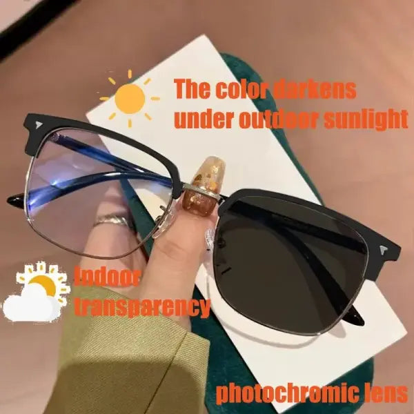 Photochromic Anti-Radiation Glasses Polycarbonate Square UV400 Protection - blacksilver