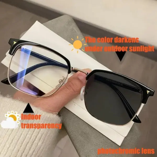 Photochromic Anti-Radiation Glasses Polycarbonate Square UV400 Protection - blackgold