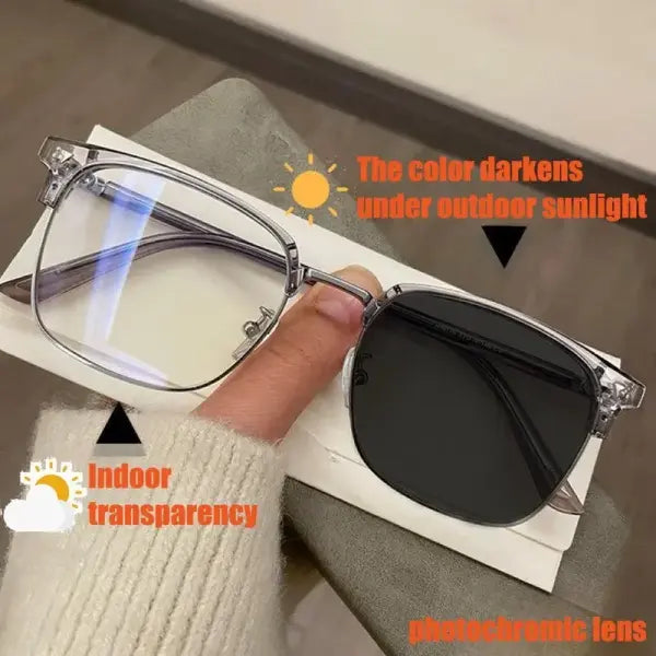 Photochromic Anti-Radiation Glasses Polycarbonate Square UV400 Protection - silvergrey