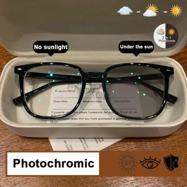 Photochromic Anti-Radiation Glasses Polycarbonate Square UV400 Protection