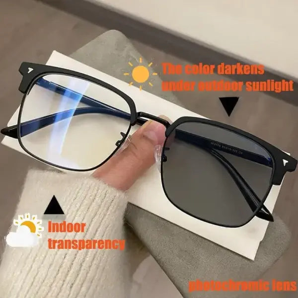 Photochromic Anti-Radiation Glasses Polycarbonate Square UV400 Protection - blackframe