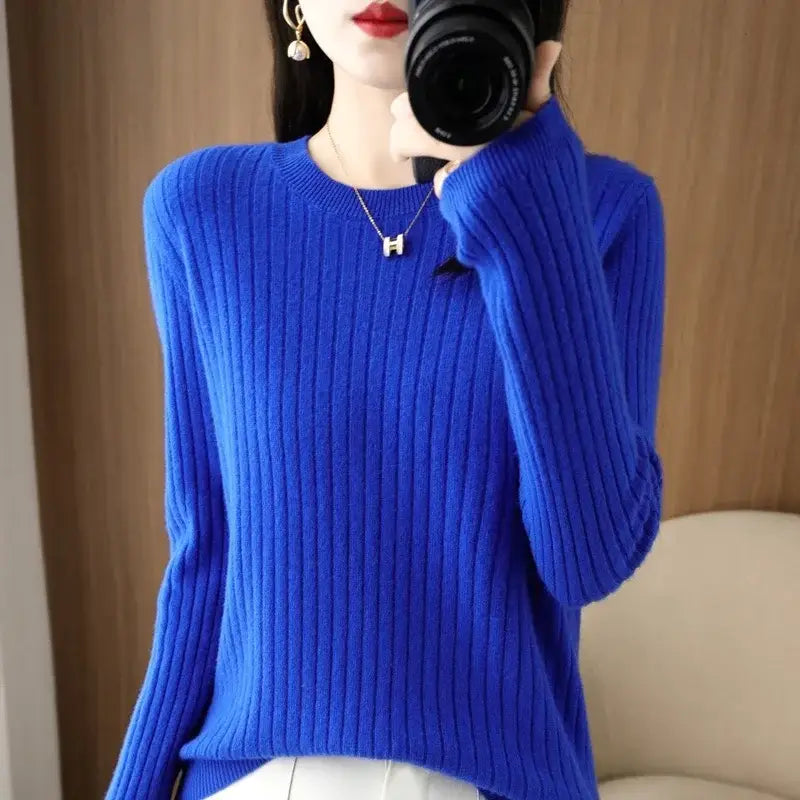 Medium fabric weight women sweaters for Korean fashion warmth - ROYAL BLUE / L