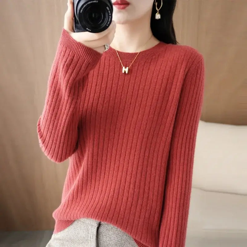 Medium fabric weight women sweaters for Korean fashion warmth - Red / S