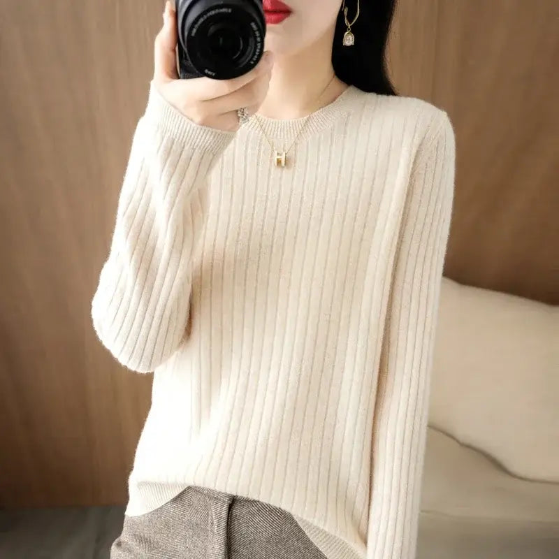 Medium fabric weight women sweaters for Korean fashion warmth - Beige / S