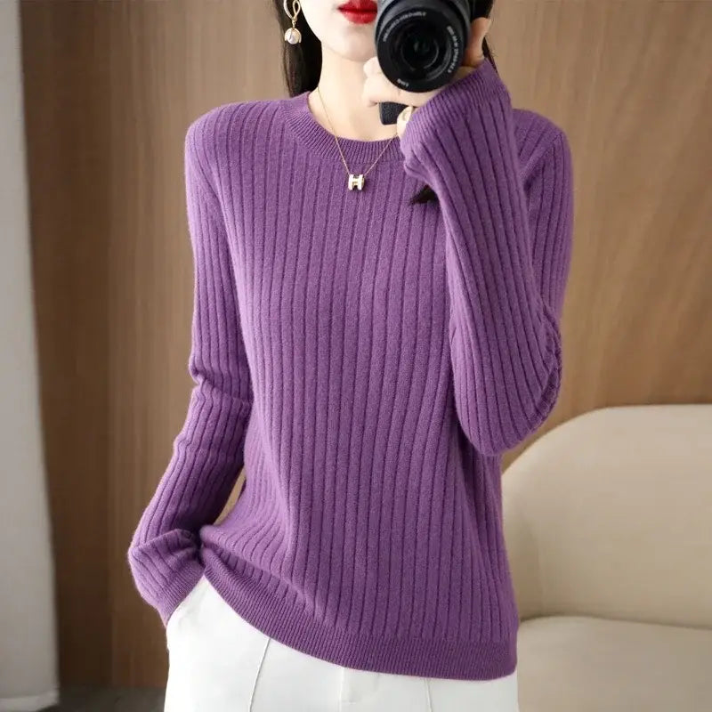 Medium fabric weight women sweaters for Korean fashion warmth - PURPLE / S