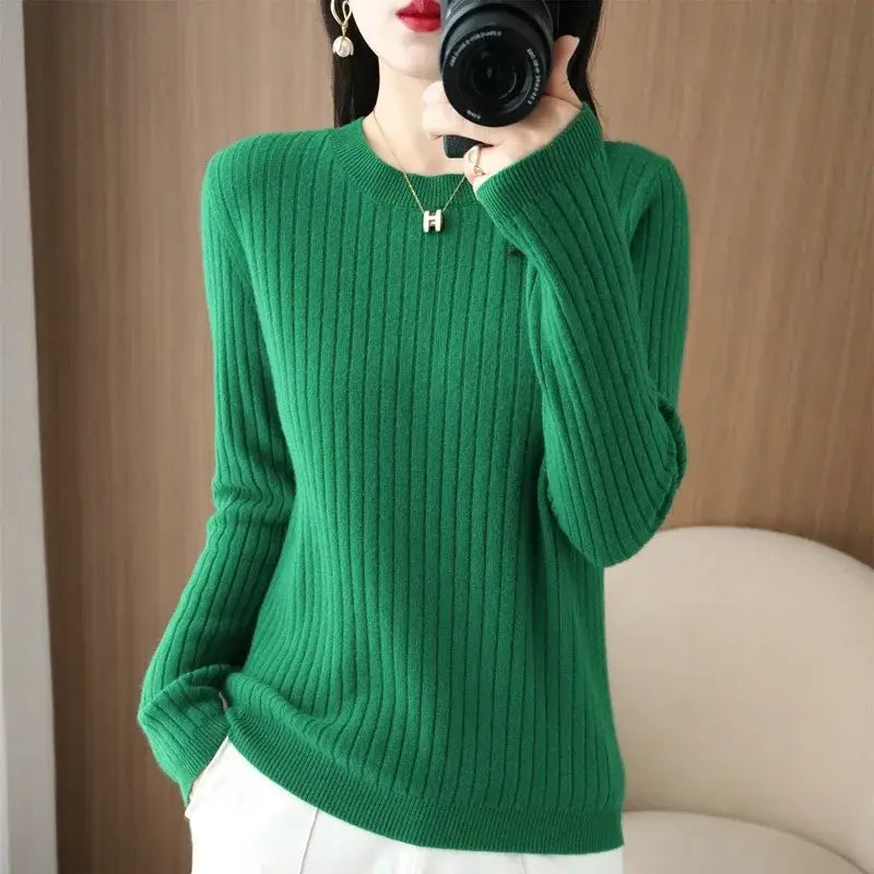 Medium fabric weight women sweaters for Korean fashion warmth - Dark Green / S