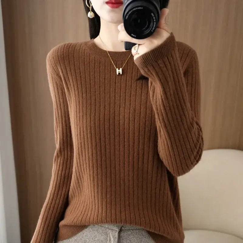 Medium fabric weight women sweaters for Korean fashion warmth - Dark Brown / S