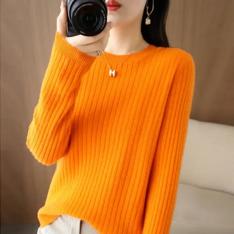 Medium fabric weight women sweaters for Korean fashion warmth - Orange / S