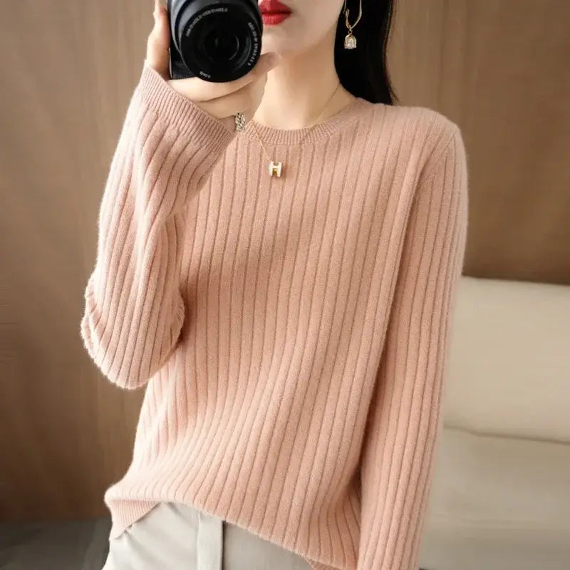 Medium fabric weight women sweaters for Korean fashion warmth - Pink / S