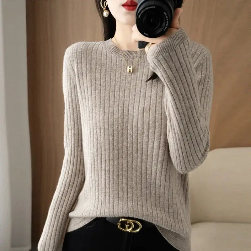 Medium fabric weight women sweaters for Korean fashion warmth - light brown / XXL