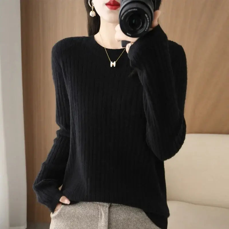 Medium fabric weight women sweaters for Korean fashion warmth - black / S