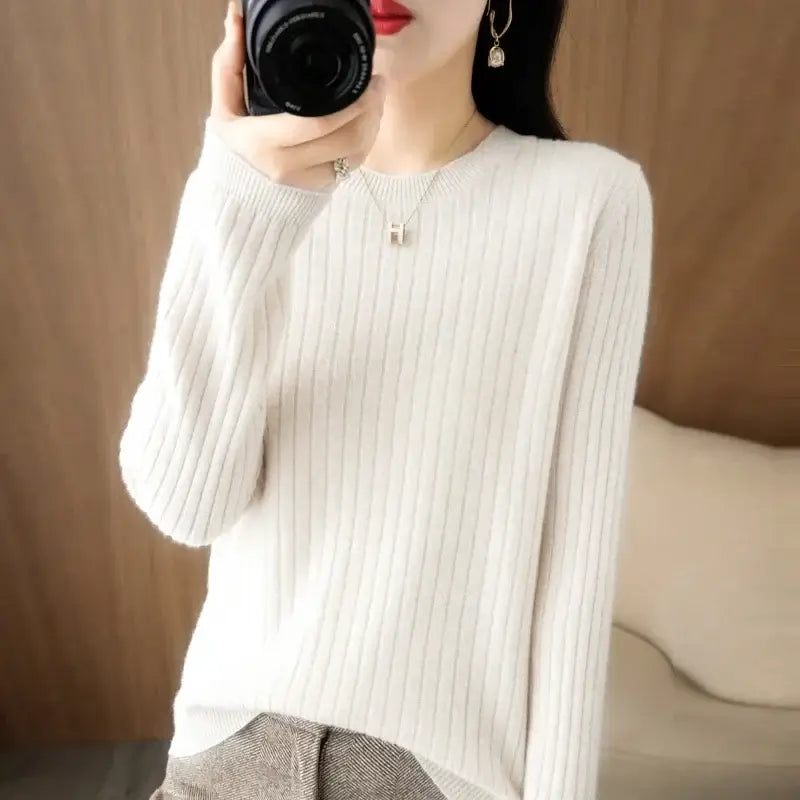 Medium fabric weight women sweaters for Korean fashion warmth - WHITE / S