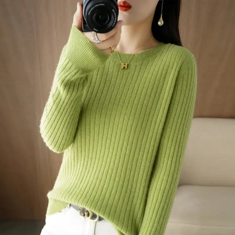 Medium fabric weight women sweaters for Korean fashion warmth - Dark Khaki / S