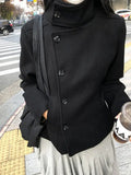 Minimalist retro stand asymmetrical button coat slim fit winter