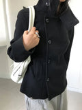 Minimalist retro stand asymmetrical button coat slim fit winter