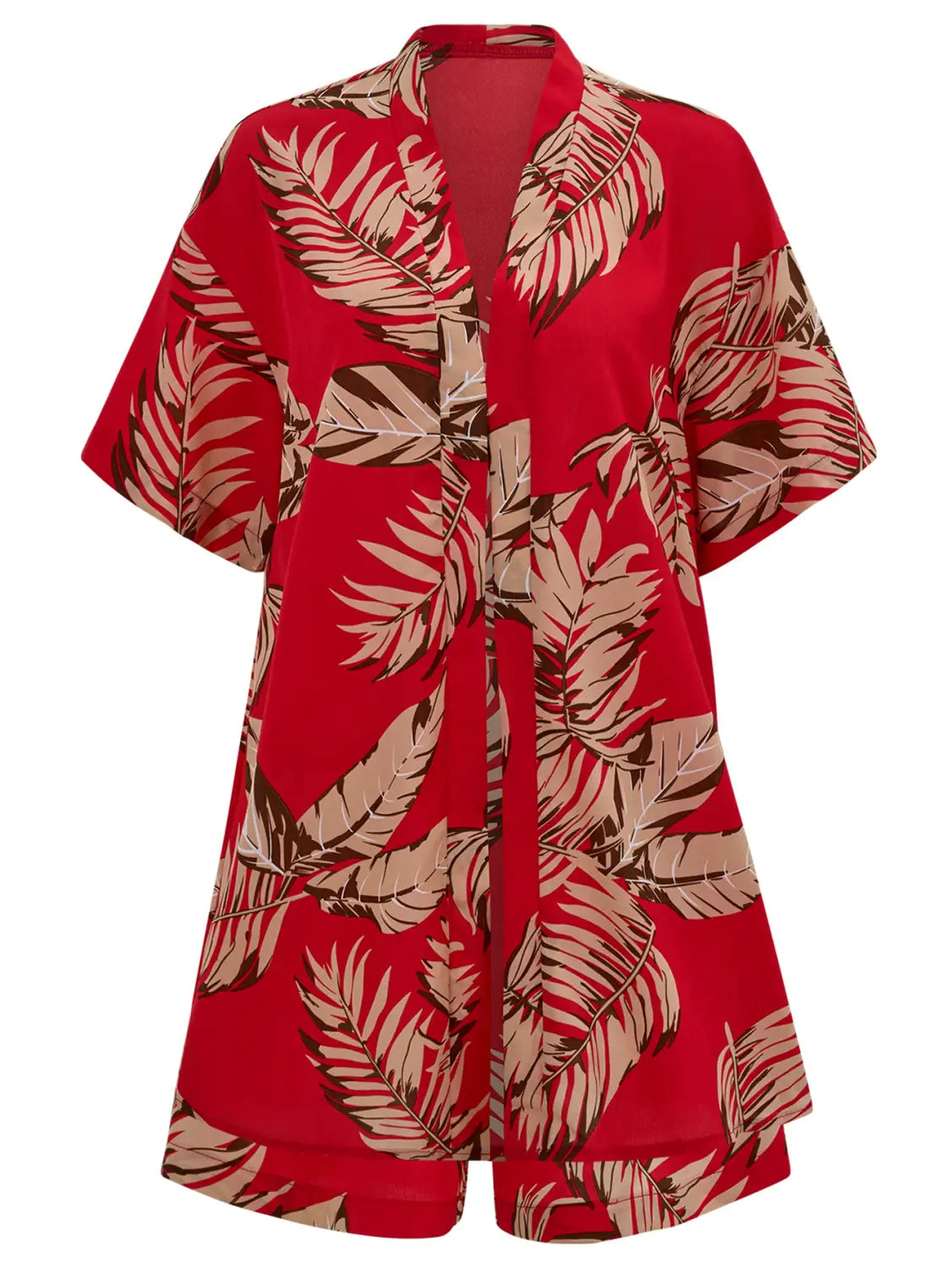 Summer Shirt – Casual Holiday 2-Piece Suit with Leaves Print