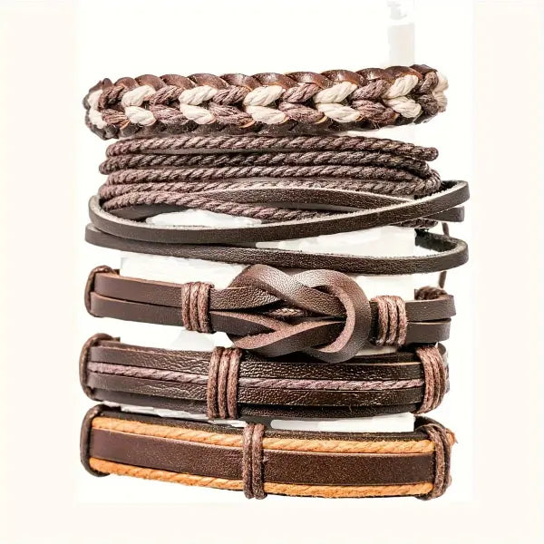 20Pcs Braided Leather Bracelets – Handmade Wrap Wood Beads Cuff Wristbands for Men & Women Ethnic Tribal Style