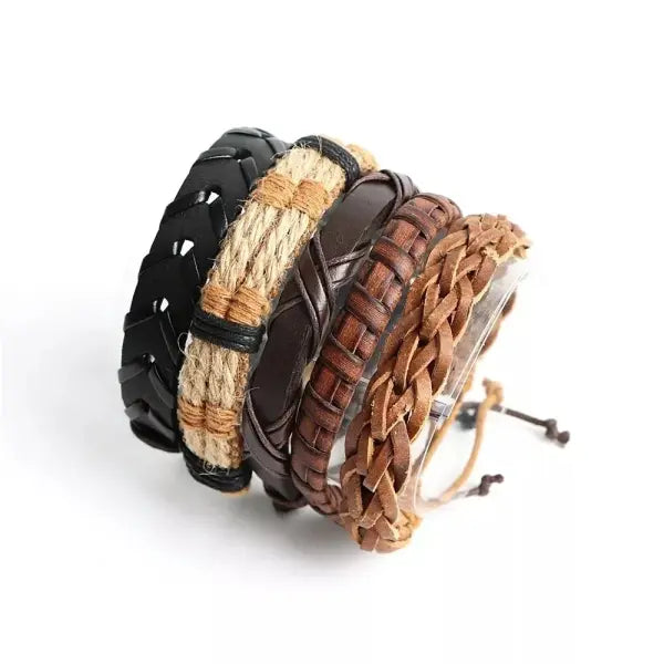 20Pcs Braided Leather Bracelets – Handmade Wrap Wood Beads Cuff Wristbands for Men & Women Ethnic Tribal Style