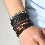 20Pcs Braided Leather Bracelets – Handmade Wrap Wood Beads Cuff Wristbands for Men & Women Ethnic Tribal Style