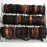 20Pcs Braided Leather Bracelets – Handmade Wrap Wood Beads Cuff Wristbands for Men & Women Ethnic Tribal Style