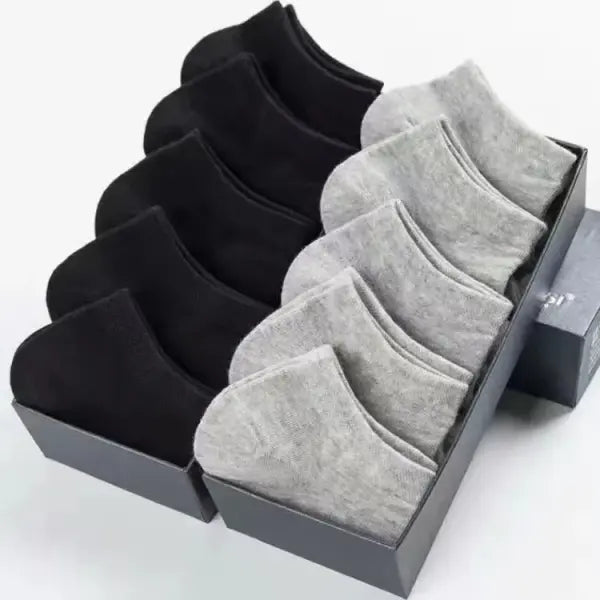 Breathable sweat deodorant ankle socks for men (Polyester Cotton) – Business casual - 5Black 5Grey / EU38-45