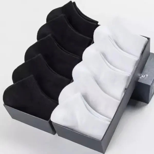Breathable sweat deodorant ankle socks for men (Polyester Cotton) – Business casual - 5Black 5 White / EU38-45