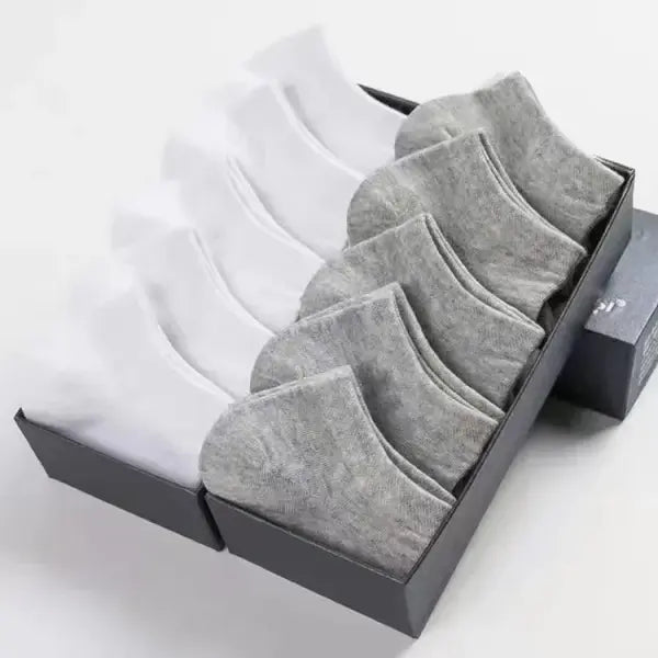 Breathable sweat deodorant ankle socks for men (Polyester Cotton) – Business casual - 5White 5Grey / EU38-45