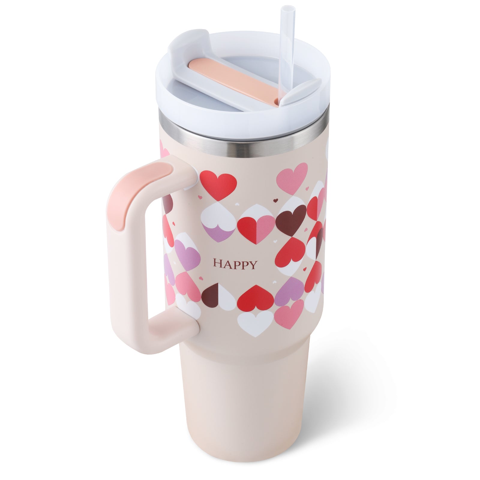 40oz Insulated Stainless Steel Tumbler with Handle and Lid - Pink love A / 1200ML / 1PC