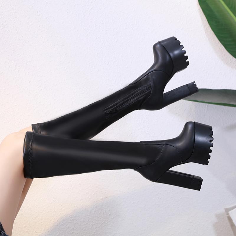 Knee-high boots for women thigh-high boots for women shoe elastic boots - Black / 34