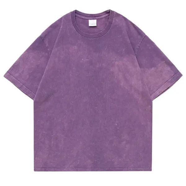 Unisex Cotton Retro Punk T-Shirt – Vintage Drop Shoulder Short Sleeve Hip Hop Loose Tee - Purple 1 / M 55-70KG