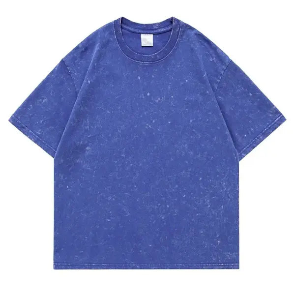 Unisex Cotton Retro Punk T-Shirt – Vintage Drop Shoulder Short Sleeve Hip Hop Loose Tee - Blue 1 / M 55-70KG