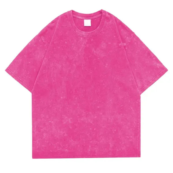 Unisex Cotton Retro Punk T-Shirt – Vintage Drop Shoulder Short Sleeve Hip Hop Loose Tee - Rose Red 1 / M 55-70KG