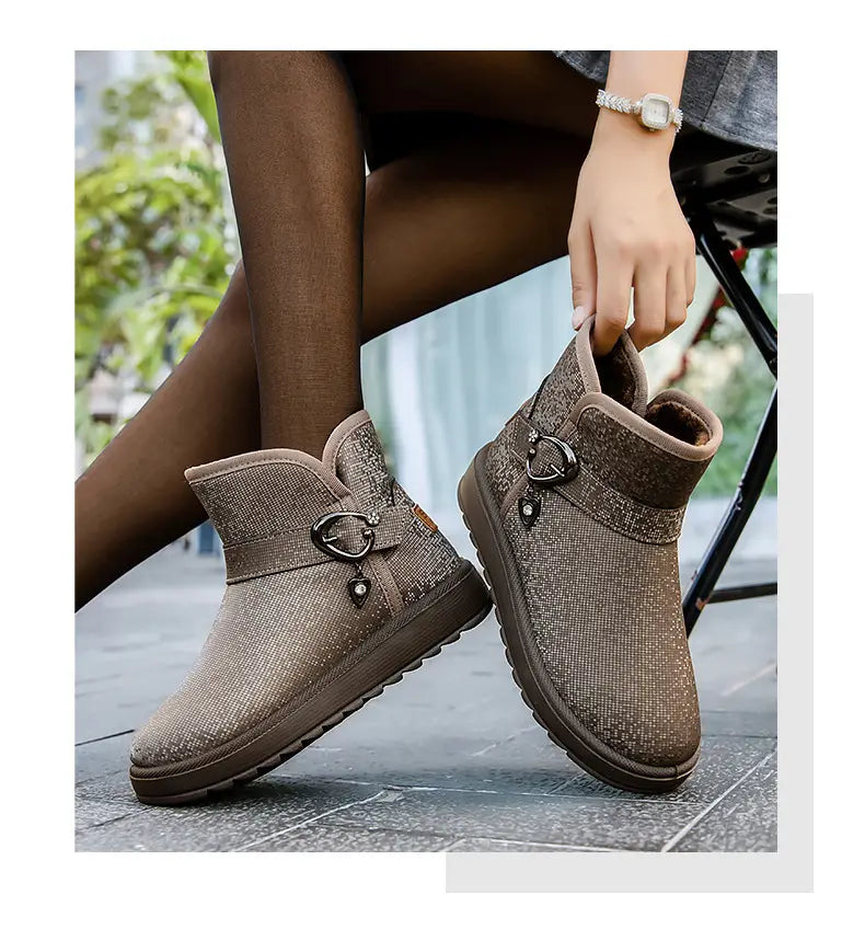 Snow Boots Women Winter Fleece-lined Thicken One Pedal Cotton Shoes Women Ankle Boots