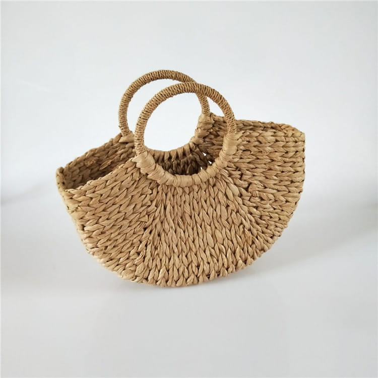 Wicker Handbag - Straw Half-Round Casual Travel Tote for Women