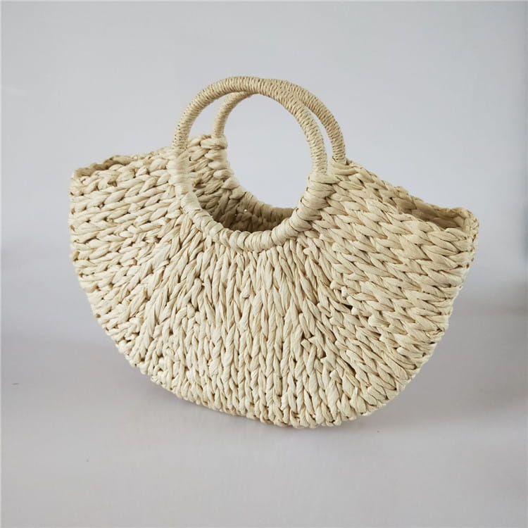 Wicker Handbag - Straw Half-Round Casual Travel Tote for Women