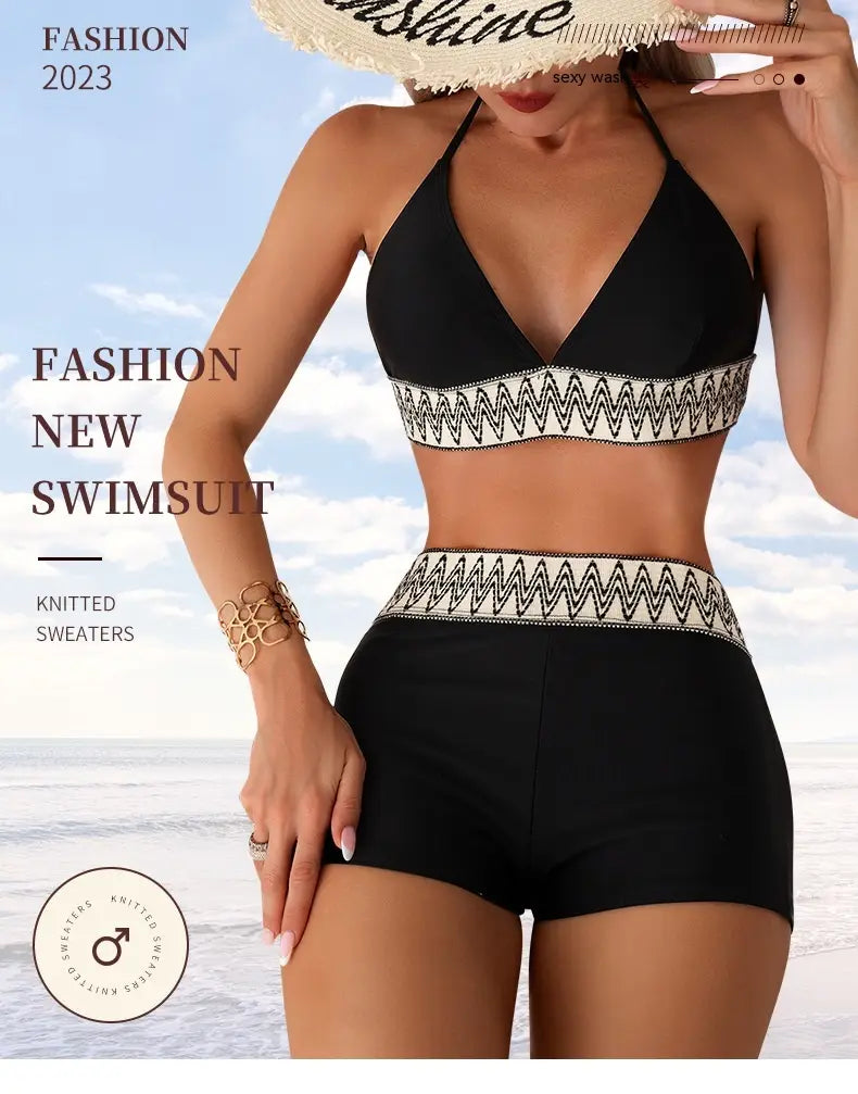 Women’s Swimsuit with High Waist Boxers - Fashionable Swimwear