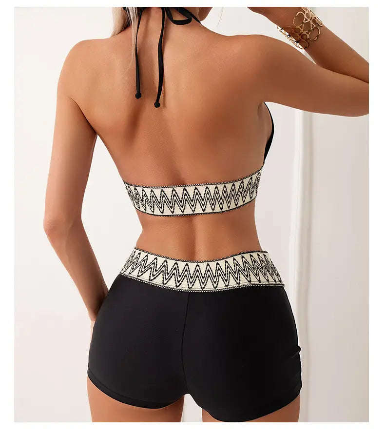 Women’s Swimsuit with High Waist Boxers - Fashionable Swimwear