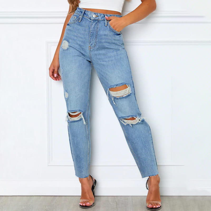 Women’s Fashion Jeans - Washed Blue Jeans Casual Style