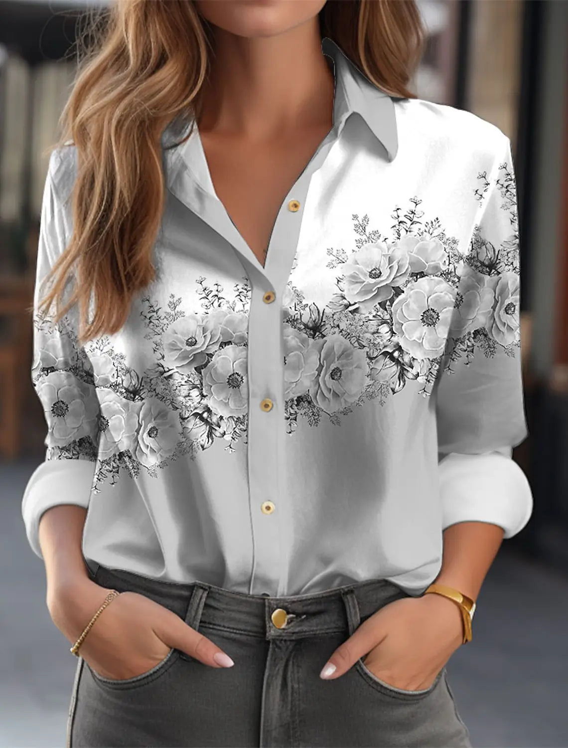 Women’s Shirts – Trendy Long-Sleeved Button Cardigan Tops