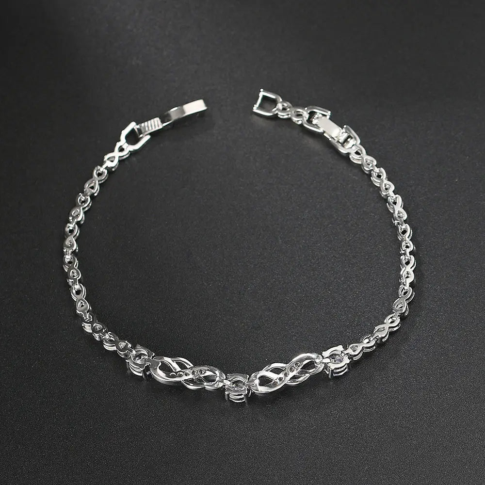 European Bracelet with Inlaid Zircon - White Gold Fashion Jewelry Gift